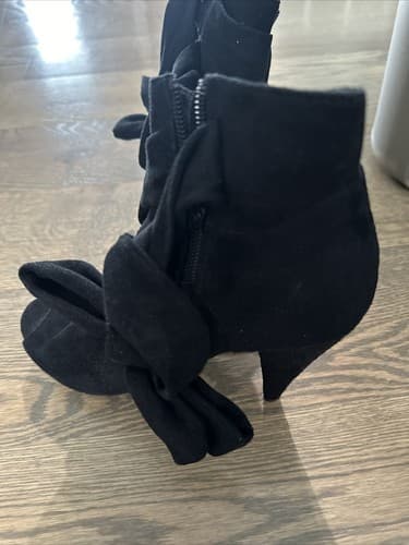 Woman Ankle Boots Suede Black Stiletto Open Toe Size 6 - Thumbnail 2
