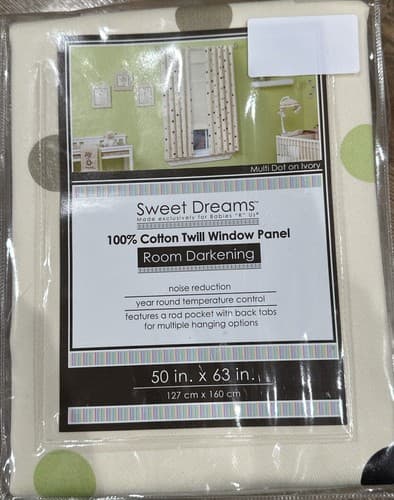 Sweet Dreams Multi Dot On Ivory Cotton Window Panel Room Darkening 50" x 63" - Image 1