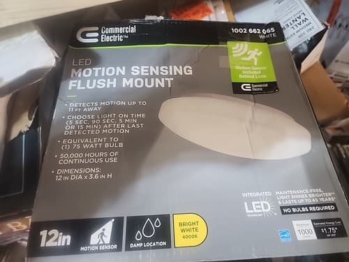 Commercial Electric Motion LED Closet Flush Mount Ceiling Light Bright White 12" - Image 1