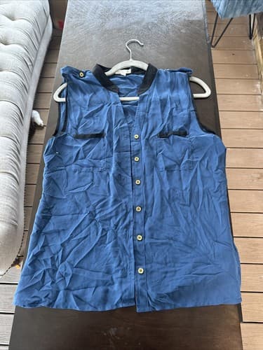 Mine Women’s Top Large Navy Sleeveless Casual Sheer - Image 1