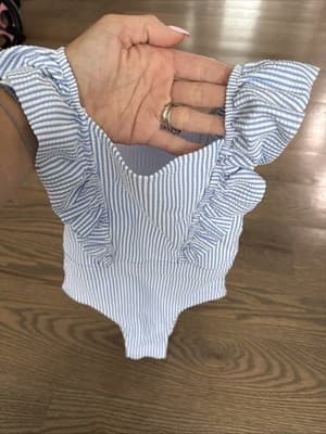 H & M Swimsuit Girl's Stripped White And Blue Size 4-6Y - Thumbnail 2