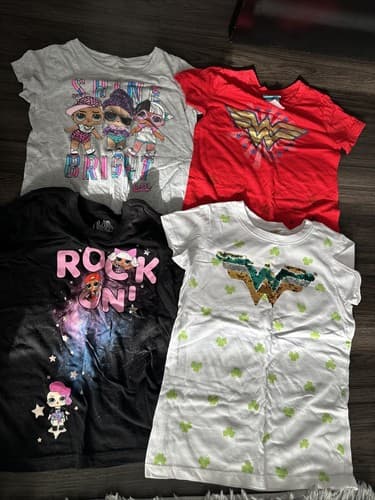 Lot of 4 Girls Toddler Short Sleeve T-shirts LOL Wonder Woman Size 6/6x - Image 1