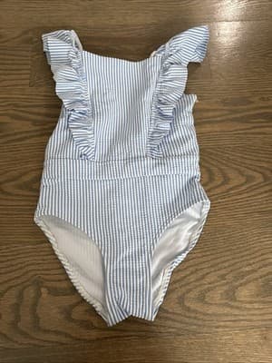 H & M Swimsuit Girl's Stripped White And Blue Size 4-6Y - Image 1