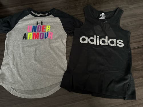 Under Armour Girls Gray Active T-Shirt And Adidas Black Tank Top Size 6/6x - Image 1
