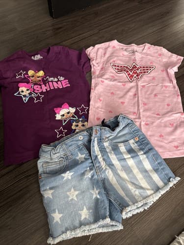 Girls Toddler Short Sleeve T-shirts LOL Wonder Woman And Shorts S 6/6x - Image 1