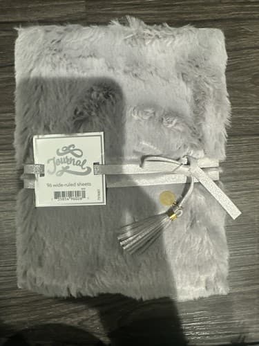 Gray Faux Fur Cord Wrapped Journal Diary New 96 Wide Rule Sheets - Image 1