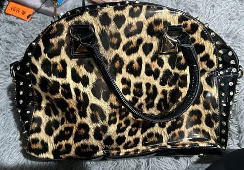 Dasein Womens Handbag Purse Hard Shell Black/ Leopard - Thumbnail 2