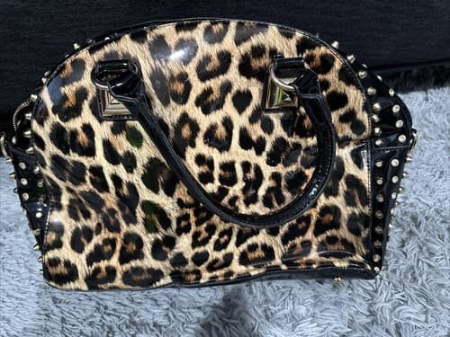 Dasein Womens Handbag Purse Hard Shell Black/ Leopard - Image 1