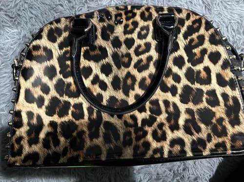 Dasein Womens Handbag Purse Hard Shell Black/ Leopard - Thumbnail 3