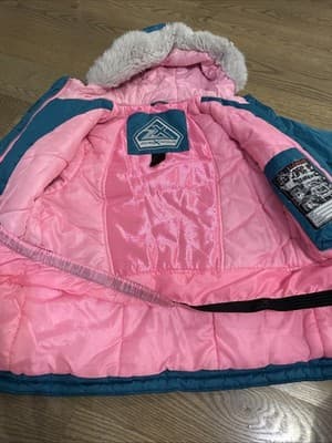 ZeroXposur Girls Size 10/12 Aqua Blue Zip Up Winter Coat Faux Fur Trim Hood - Thumbnail 2