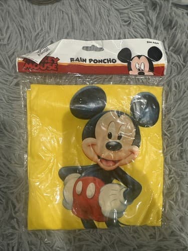 Disney Rain Poncho Adult Size Yellow w/ Mickey Mouse Vinyl New in Package NIP - Image 1