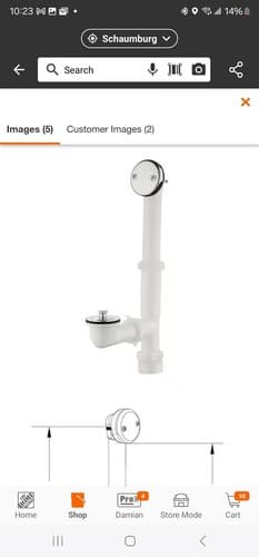 Twist&Close 1-1/2”White Poly Pipe Bath Waste&Overflow Drain - Image 1
