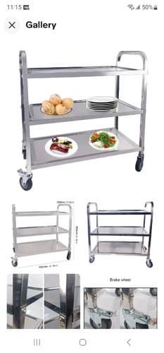 3 Tier Serving Trolley Stainless Steel Restaurant Cart Catering Train Hotel - Image 1