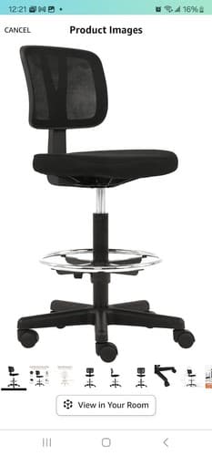 Mid Back Adjustable Height Ergonomic Mesh Armless Drafting Office Chair Footrest - Image 1