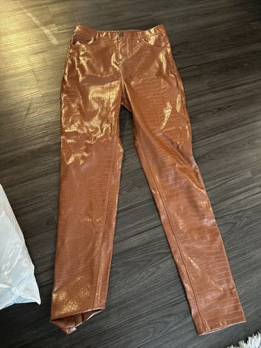Womens Faux Leather Brown Leggins Size M - Image 1
