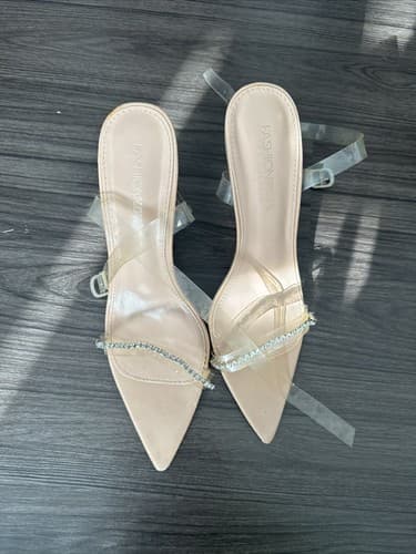 Fashion Nova Women Size 9 Beige High Heel 4 Inches Clear Strap Pointed Toe - Image 1