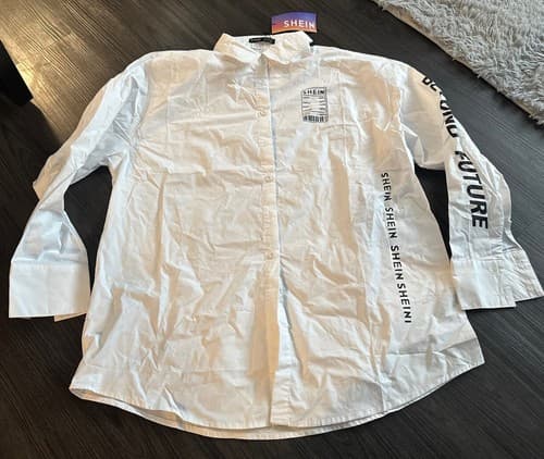 SHEIN Women’s White Cotton Solid Button Down Collared Shirt Size M US 6 EU 38 - Image 1