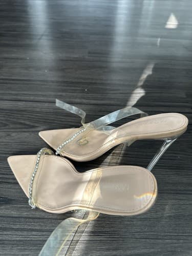 Fashion Nova Women Size 9 Beige High Heel 4 Inches Clear Strap Pointed Toe - Thumbnail 2