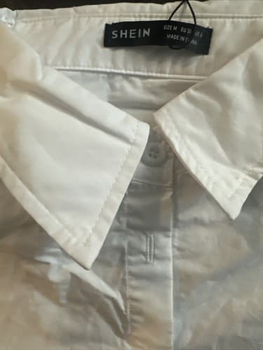 SHEIN Women’s White Cotton Solid Button Down Collared Shirt Size M US 6 EU 38 - Thumbnail 2