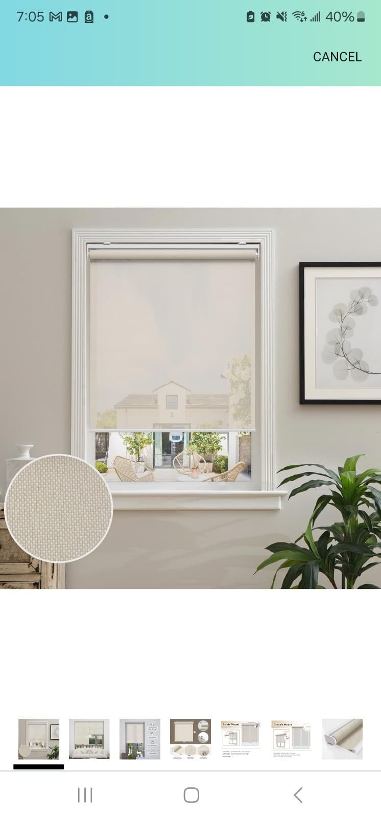 AOSKY Cordless Roller Shades for Windows 30"w X 72" Beige - Image 1