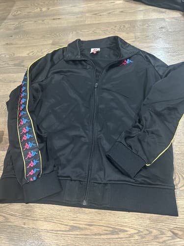 Kappa Black Track Giacca Jacket Retro Black Arm Tape Logo Mens Zipper X-Large - Thumbnail 2
