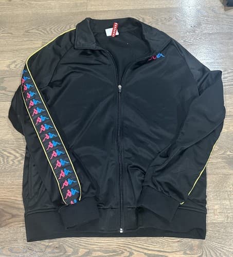 Kappa Black Track Giacca Jacket Retro Black Arm Tape Logo Mens Zipper X-Large - Image 1