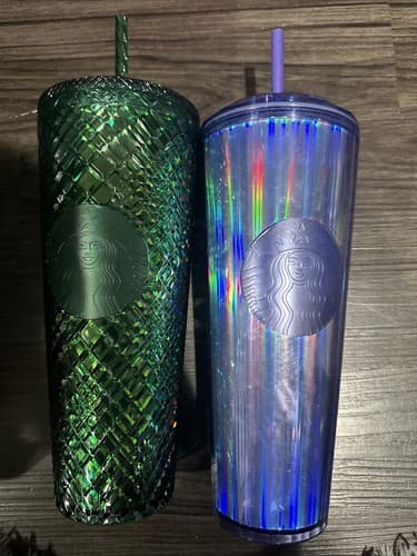 Starbucks Green Jeweled Venti Tumbler 24oz And Purple Dome Kaleidoscope Tumbler - Image 1