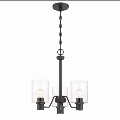 Hampton Bay Castleford 3-Light Satin Bronze Chandelier with Clear Glass Shades - Image 1