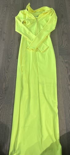 Milano Moda Collection Size Small Women's Long Dress Neon Yellow Long Sleeve - Thumbnail 2