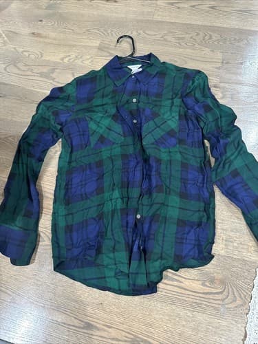 Bethany Mota Womens Shirt Green Black Boyfriend Buffalo Check Flannel Medium - Image 1