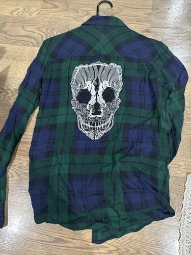 Bethany Mota Womens Shirt Green Black Boyfriend Buffalo Check Flannel Medium - Thumbnail 2