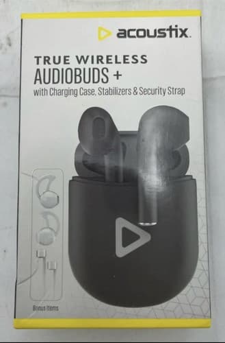 Acoustix True Wireless Audiobuds+ w/ Case, Stabilizers, & Security Strap Blk NEW - Image 1