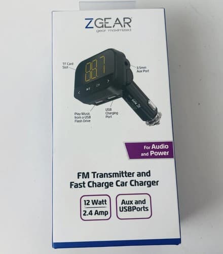 ZGear FM Transmitter and Fast Charging Car Charger 12 watt 2.4 amp Aux & USBport - Image 1