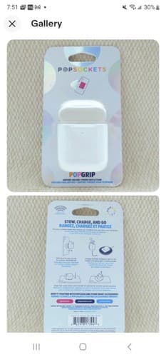 POPSOCKETS PopGrip AirPods Holder - Collapsible Phone Grip + Stand - White - NEW - Image 1