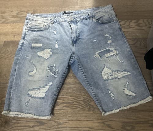 EMBELLISH Mens Shorts Denim Biker Moto Size 42 Blue - Image 1