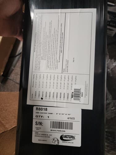 Valterra R8018 RV 8" x 16" x 18" ABS Water Tank Algae Free Non Toxic 9 Gallons - Thumbnail 3
