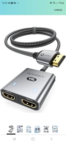HDMI Splitter 4K, 1x2 HDMI Display Duplicate/Mirror, WARRKY HDMI Splitter 1 in 2 - Image 1
