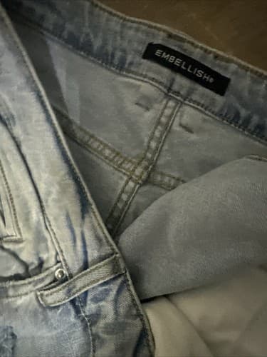 EMBELLISH Mens Shorts Denim Biker Moto Size 42 Blue - Thumbnail 2