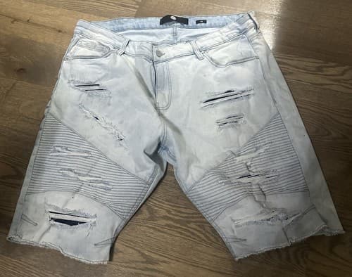 Mens Jordan Craig Moto Biker Ribbed Cut Off Denim Shorts Blue Size 40 - Image 1