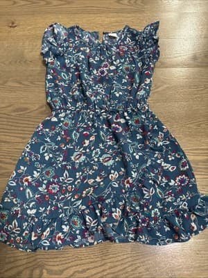 Wonder Nation Girls Dress Green With Flowers Size M 7/8 - Image 1