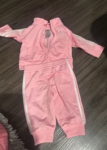 Adidas Pink Girls Track Suit Outfit 3 Months Zipper Sweatshirt & Pants - Image 1