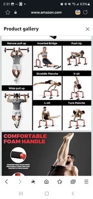 Push Up Bar 12" High Parallettes Bars & Dip Bar With Full-Cover Foam H... - Thumbnail 3