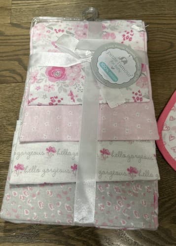 RECEIVING X4 - PETITE GIRLS - FLOWER PINK - BLANKETS COTTON 4 PACK & WASH Clothe - Image 1