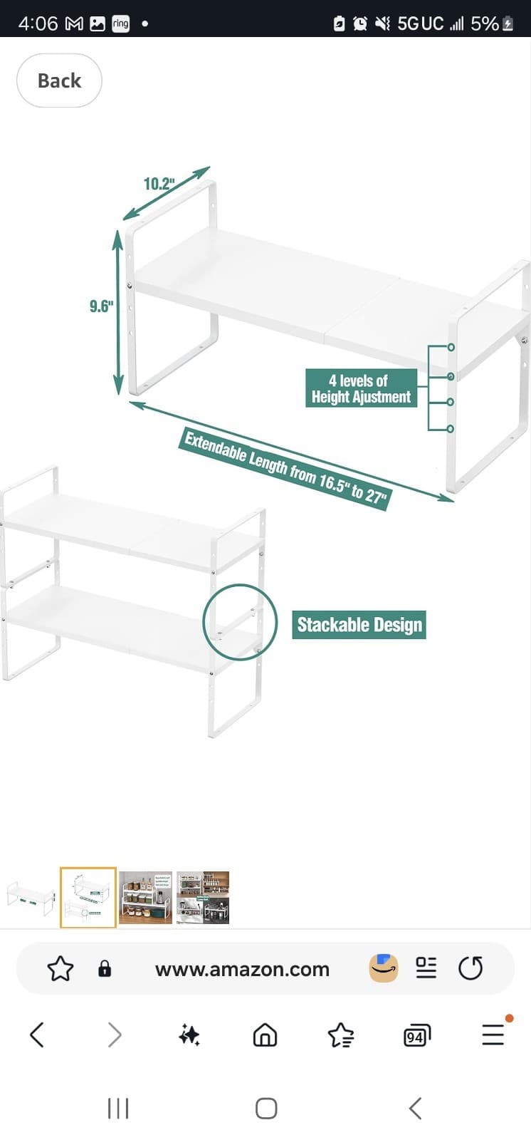 Expandable Cabinet Shelf Organizer Rack, Stackable Kitchen Counter Storage Shelv - Image 1