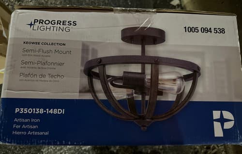 NEW Progress Lighting Keowee 13 in. 2-Light Artisan Iron Semi-Flush Mount with - Image 1