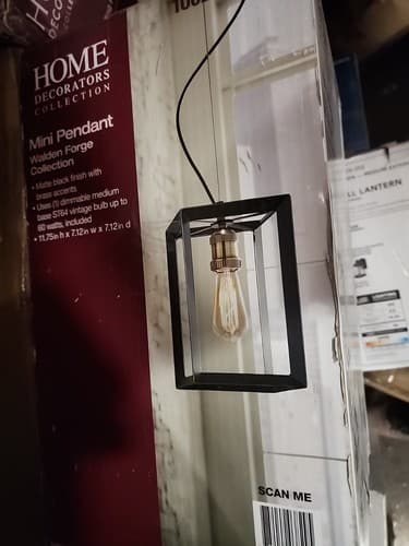 HDC Walden Forge 1-Light Black Frame Pendant with Antique Brass Socket - Image 1