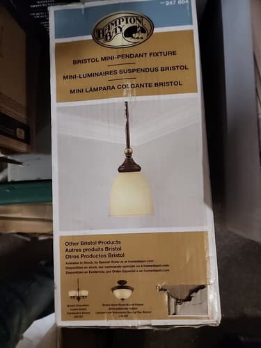 Hampton Bay Bristol 1-Light Nutmeg Bronze Mini Pendant w/Tea-Stained Glass Shade - Image 1