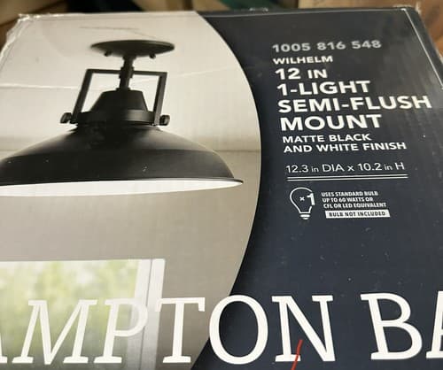 Wilhelm 12 in. 1-Light Black Farmhouse Semi-Flush Mount Kitchen Ceiling Light - Thumbnail 2