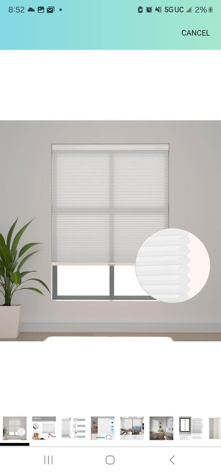 Changshade Cordless Honeycomb Cellular Shades Light Filtering, - Image 1