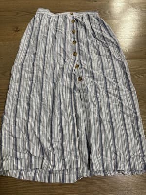 Aeropostale Women's Medium Blue Stripped Skirt With Buttons - Image 1